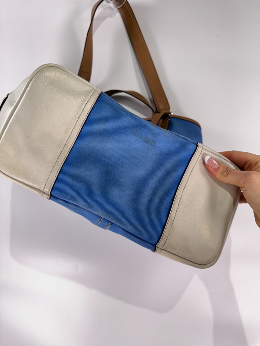Coach Hadley Duffle Tote F28286 Twill Leather Brilliant Blue Large - Picture 11 of 16